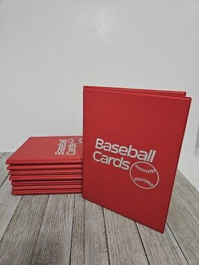 8 Baseball Cards Red 8x6" Display Books Albums Binders Each w/10 Pages, 4 Slots
